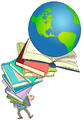Man Balancing Book Stack & Earth
