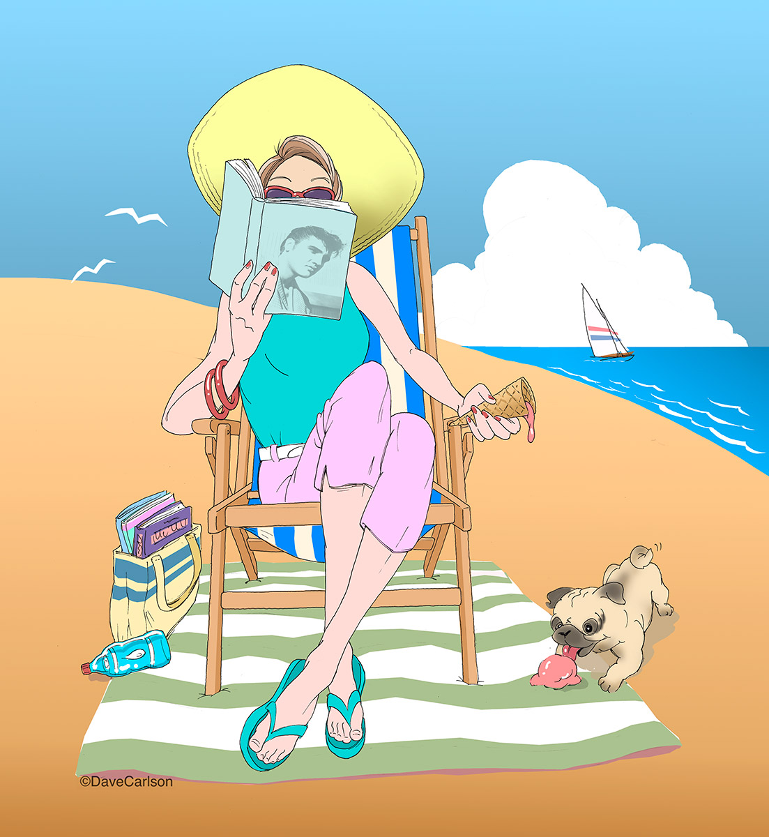 Woman reading book - Dog enjoying ice cream