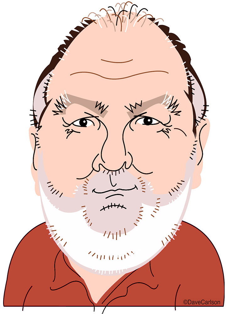 Caricature of Bruce Tierney, book reviewer /  columnist for BookPage Magazine.