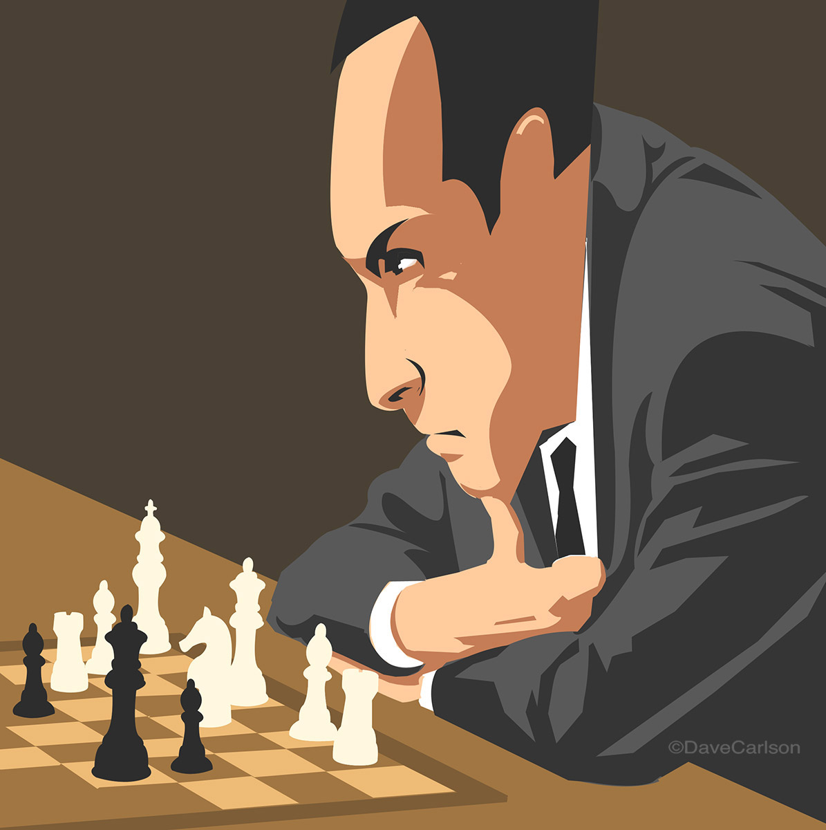 Illustration of Soviet Latvian chess grand master Tikhail Tal, who was active from the 1950's through the 1980's.