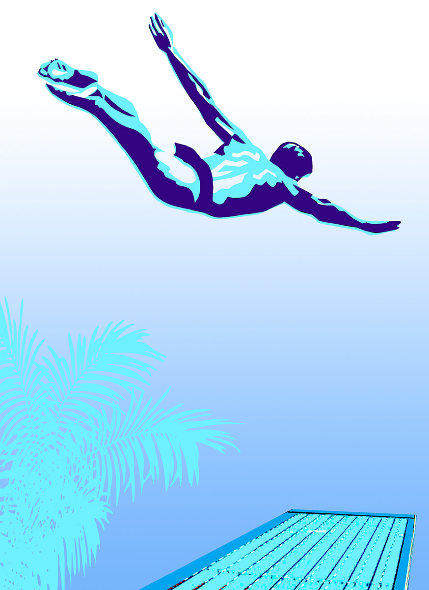 Competition high diver executing a swan dive