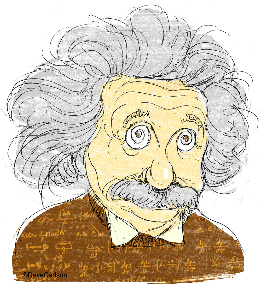 Caricature of famed physicist Albert Einstein, author of the General Theory of Relativity.