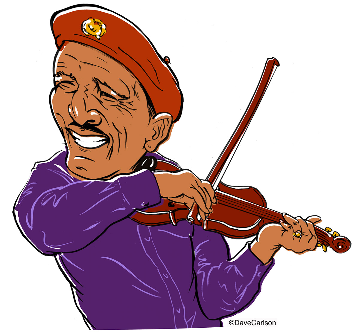 Caricature of Howard "Louie Bluie" Armstrong, mid-20th century blues singer, musician, writer, folk artist and raconteur.